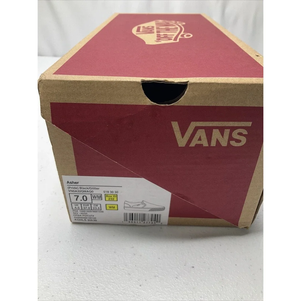 Vans Asher PRIDE Slip On Sneakers‎ Glitter Skateboarding Shoes Womens Size 7